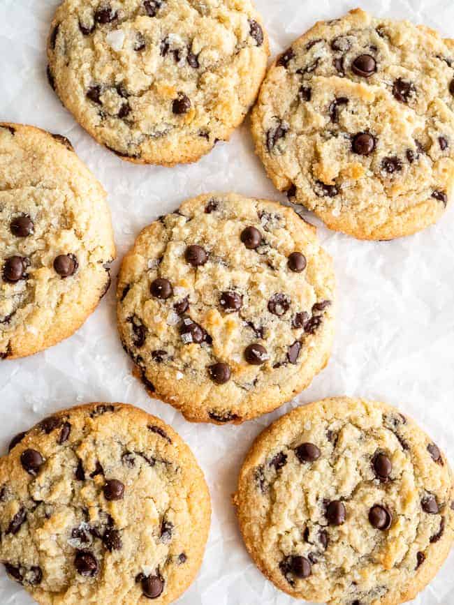 chocolate chip cookies on partchment paper